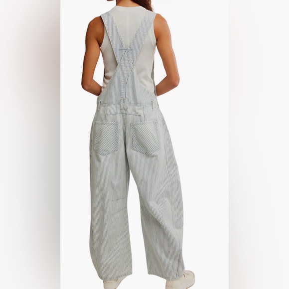 We The Free Good Luck Stripe Barrel Leg Overalls Size Large NWOT - Picture 7 of 7